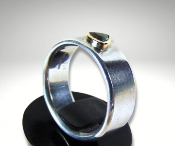 1 design brede ring 925 mat zilver 14k 585 goud peridot driehoek pr 3