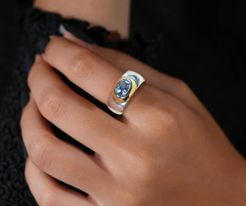 2 925 zilver 585 14k gouden design ring aquamarijn op hand