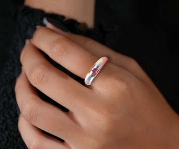 8 design ring 925 mat zilver 14k 585 goud robijn op hand