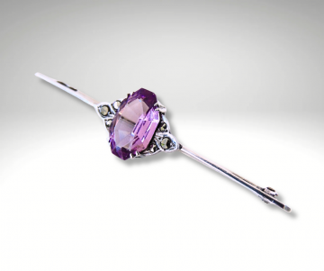 Amethist 935 zilveren bar broche staafbroche markasiet antiek pr 1