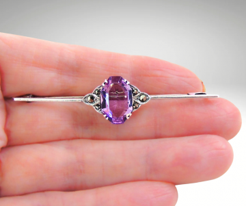 Amethist 935 zilveren bar broche staafbroche markasiet antiek pr 3