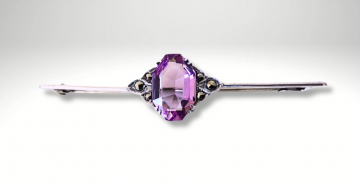 Amethist 935 zilveren bar broche staafbroche markasiet antiek pr