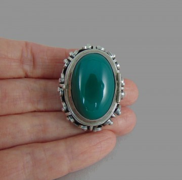 Antiek vintage zilveren mexico medaillon hanger broche groene agaat 1