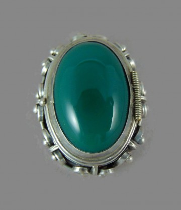 Antiek vintage zilveren mexico medaillon hanger broche groene agaat 2