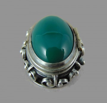 Antiek vintage zilveren mexico medaillon hanger broche groene agaat 3