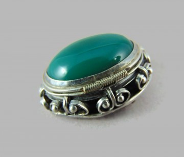 Antiek vintage zilveren mexico medaillon hanger broche groene agaat 4