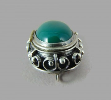 Antiek vintage zilveren mexico medaillon hanger broche groene agaat 5