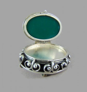 Antiek vintage zilveren mexico medaillon hanger broche groene agaat 6