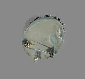 Antiek vintage zilveren mexico medaillon hanger broche groene agaat 8