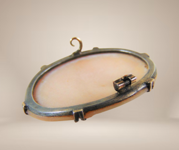 Antieke camee dubbel portret 2 vrouwen vogel zon beige achtergrond 1