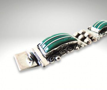 Antieke mexico zilver groene onyx armband pr 3
