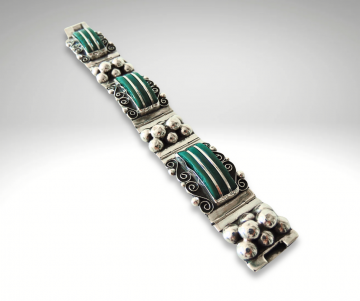 Antieke mexico zilver groene onyx armband pr 4