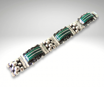 Antieke mexico zilver groene onyx armband pr 5