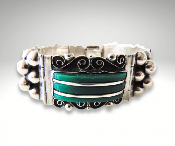 Antieke mexico zilver groene onyx armband pr