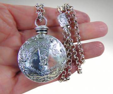 Antieke sterling zilver cupido schommel repousse parfumfles hanger lange pr 4