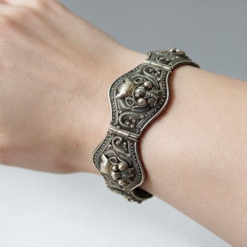Antieke zilveren chinese draak maskers paneel armband pr 2