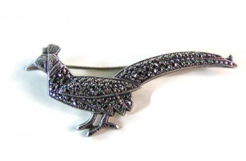 Antieke zilveren fazant of pauw broche markasiet 2