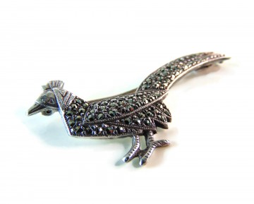 Antieke zilveren fazant of pauw broche markasiet 3