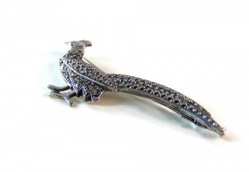Antieke zilveren fazant of pauw broche markasiet 4