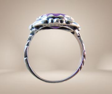 Antieke zilveren ornate amethist ametrien ring victoriaans beige achtergrond 5