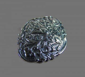 Antieke zilveren ovale ruitvorm art nouveau dichte broche 3