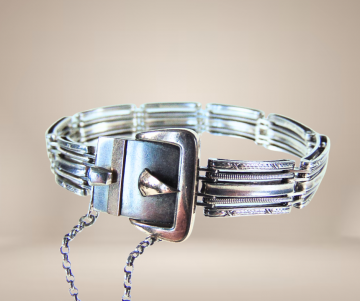 Art deco schakel sweetheart bracelet 800 zilver rose goud beige achtergrond 2