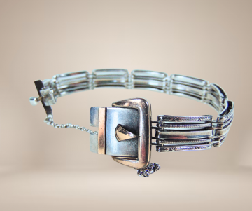 Art deco schakel sweetheart bracelet 800 zilver rose goud beige achtergrond 3