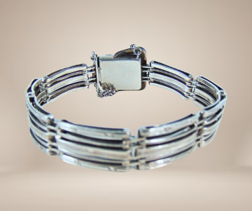 Art deco schakel sweetheart bracelet 800 zilver rose goud beige achtergrond 4