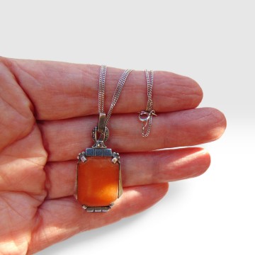 Art deco zilver markasiet amber hanger ketting pr 3