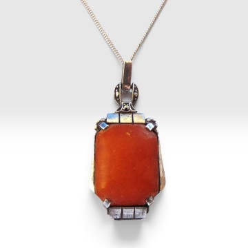 Art deco zilver markasiet amber hanger ketting pr 6