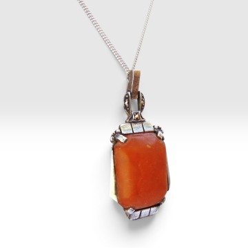 Art deco zilver markasiet amber hanger ketting pr 7