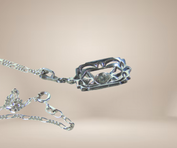 Art deco zilver markasiet blauw hanger rechthoek beige achtergrond  1