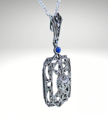 Art deco zilver markasiet blauw hanger rechthoek pr 1