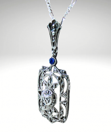 Art deco zilver markasiet blauw hanger rechthoek pr 2