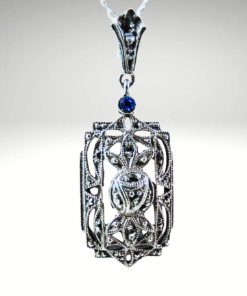Art deco zilver markasiet blauw hanger rechthoek pr 3