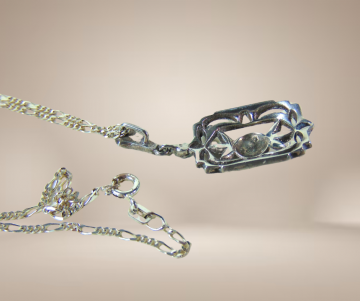 Art deco zilver markasiet blauw paste hanger rechthoek beige achtergrond