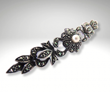 Art deco zilver markasiet faux parel bar broche pr 1