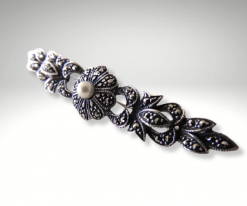 Art deco zilver markasiet faux parel bar broche pr 2