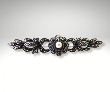 Art deco zilver markasiet faux parel bar broche pr 3