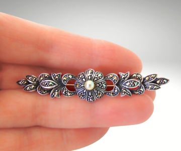 Art deco zilver markasiet faux parel bar broche pr 4