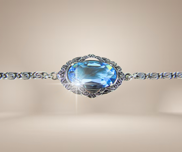 Art deco zilveren armband met blauwe paste facet steen beige achtergrond 1