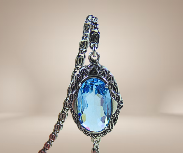 Art deco zilveren armband met blauwe paste facet steen beige achtergrond 3