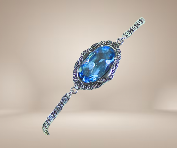 Art deco zilveren armband met blauwe paste facet steen beige achtergrond 6