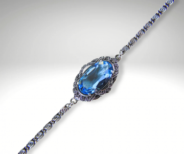 Art deco zilveren armband met blauwe paste facet steen pr 3