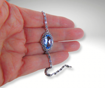 Art deco zilveren armband met blauwe paste facet steen pr 4