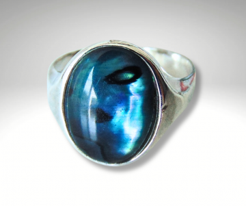 Art deco zilveren modernist ring blauwgroen parelmoer pr