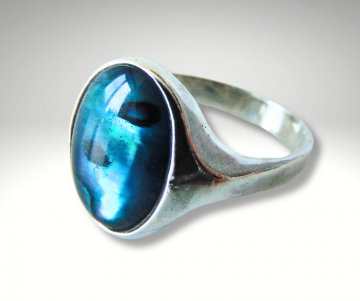 Art deco zilveren modernist ring blauwgroen parelmoer pr 1
