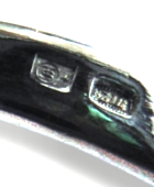 Art deco zilveren modernist ring blauwgroen parelmoer pr 2 merk