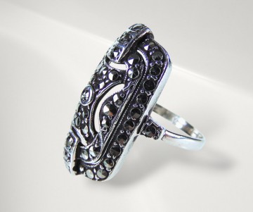 Art deco zilveren rechthoek markasiet ring pr 2