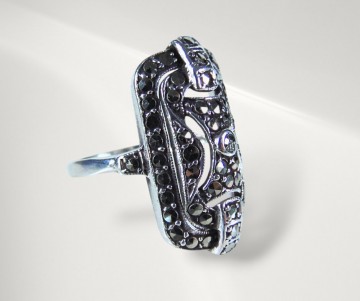 Art deco zilveren rechthoek markasiet ring pr 3